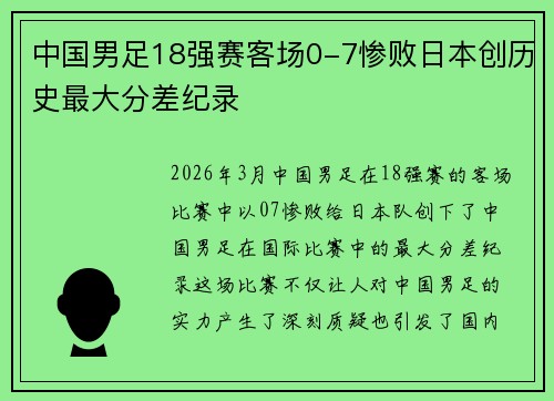 中国男足18强赛客场0-7惨败日本创历史最大分差纪录